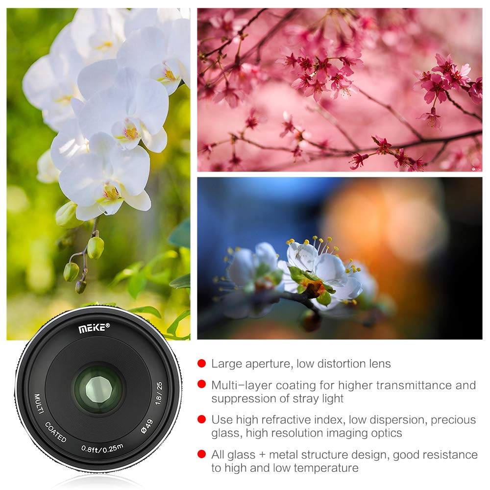 Meike 25mm F1.8 Large Aperture Wide Angle Lens Manual Focus Lens for Sony E Mount Mirrorless Cameras A7III A9 NEX 3 3N 5 NEX 5T NEX 5R NEX 6 7 A6400 A5000 A5100 A6000 A6100 A6300 A6500