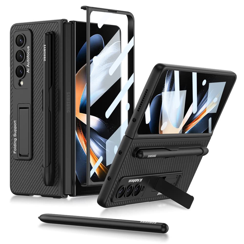Midkart Leather Cover with Pen Holder and Kickstand Compatible with Samsung Galaxy Z Fold 4 with Front Glass Cover Camera Protection Case, Fiber Black with Pen Slot (B0BLJP8SRD) Amazon Price History, Amazon Price Tracker