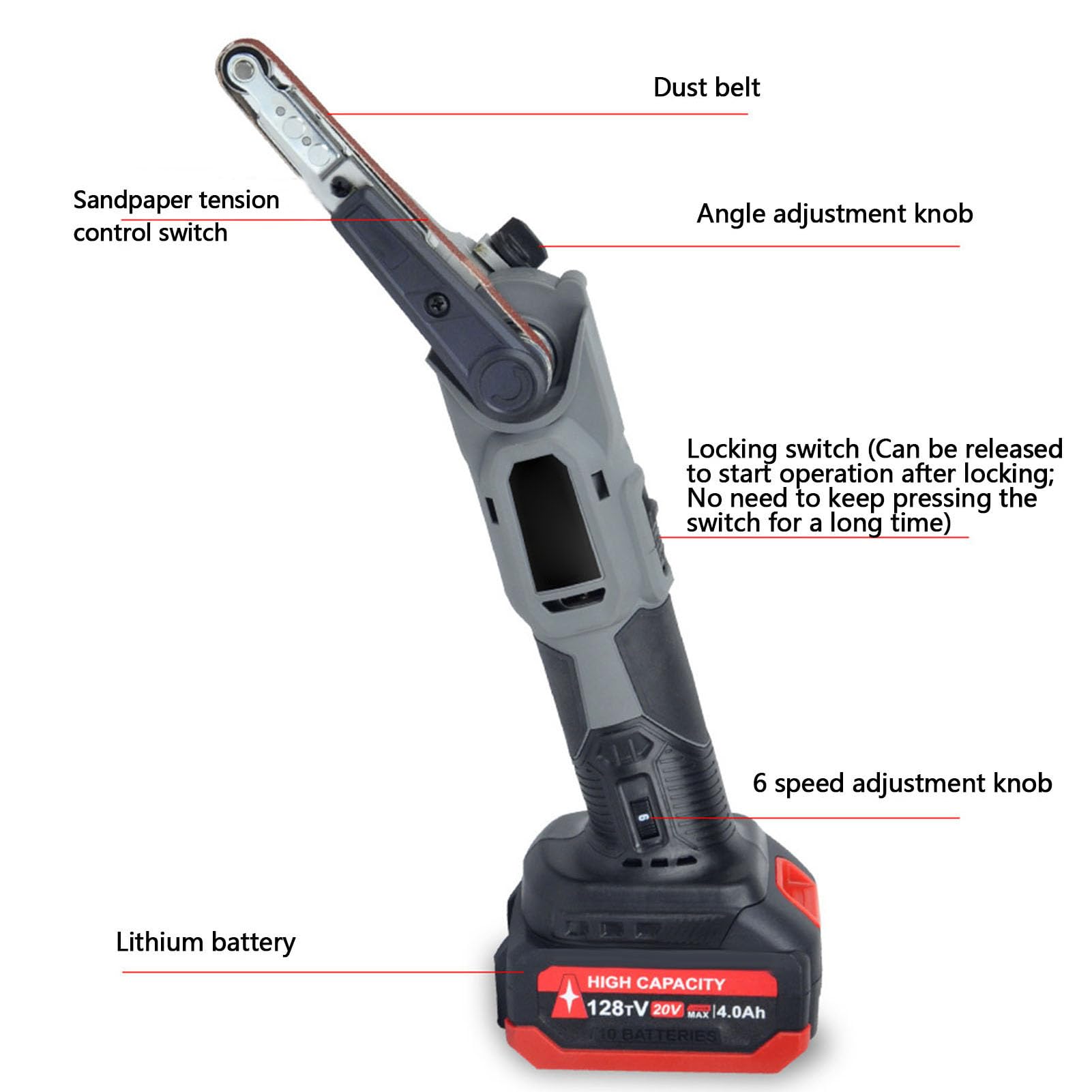 Fafeicy Levigatrice a Nastro a Batteria, Motore Brushless a 6 velocità Variabili