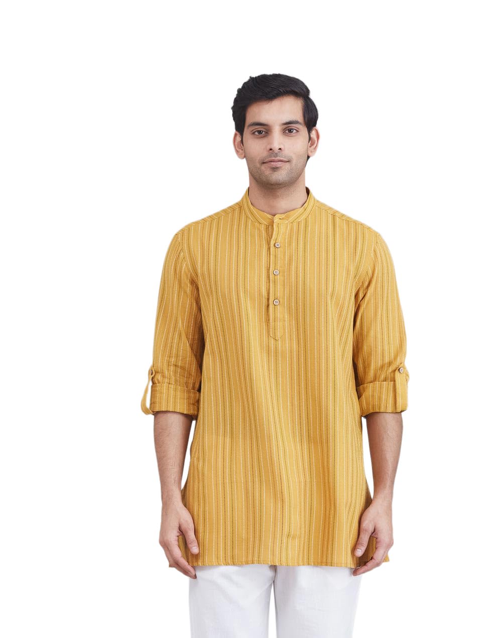 fabindia Mustard Cotton Dobby Short Kurta-picture-18