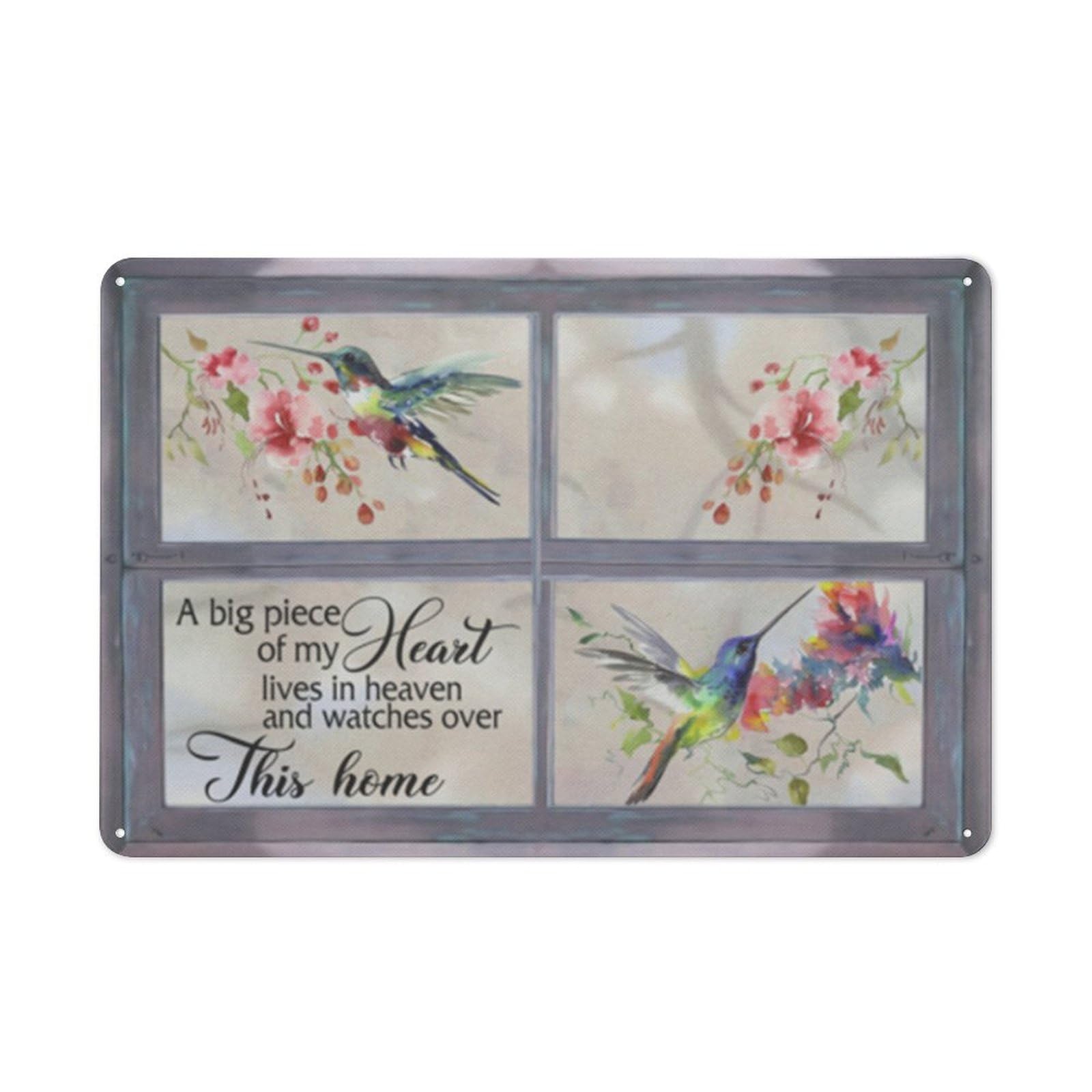 ACDOET Rustic Metal Tin Sign A Big Piece Of My Heart Lives In Heaven And Watches Over This Home Quotes Hummingbirds Poster Wall Art 8x12 Inch