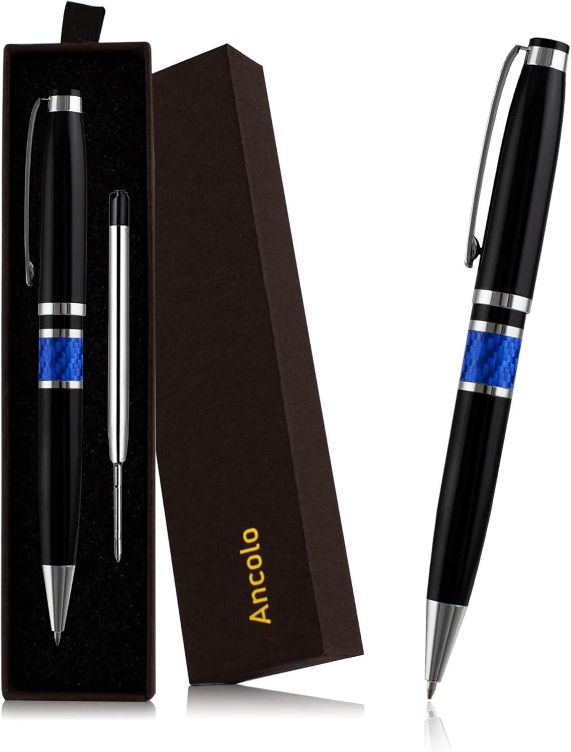 Ancolo Personalized Ballpoint Pen – Executive Pens For Men, Women, Metal Pen Gift Box & 2 Black Medium Ink Refill. Retractable, Nice, Luxury Ball Point Writing Pen for Journal, Office