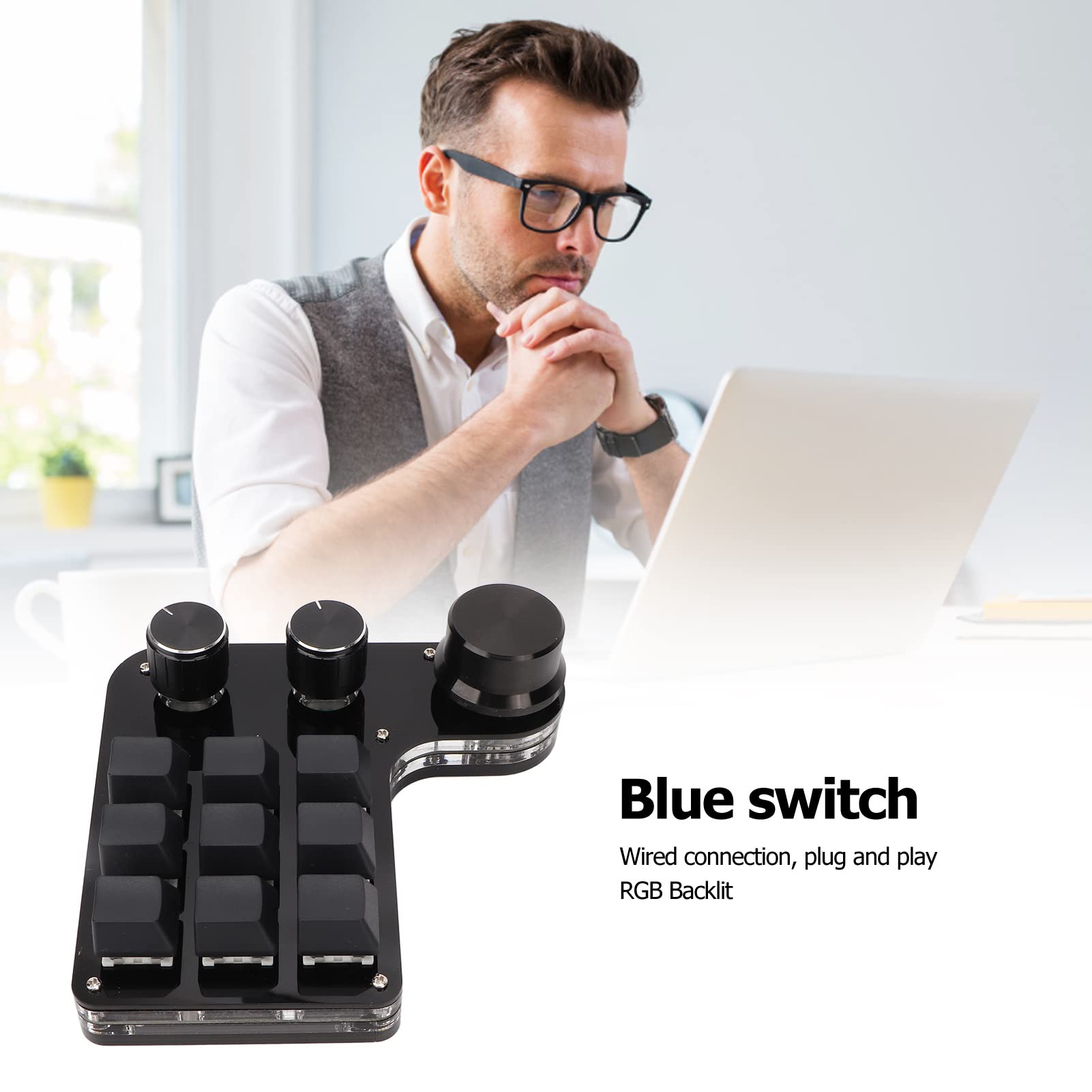 Mini Mechaniczna Podświetlana 9-klawiszowa Klawiatura RGB z Niebieskim Przełącznikiem Gaming Office Media