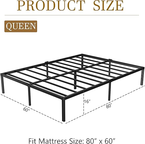 Miniatura 2 de Kilyssa Marco de cama King de 16 pulgadas, marco de cama de plataforma de metal, resistente, base de colchón, soporte de listones de acero, sin
