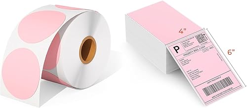 Etiquetas adhesivas térmicas de círculo rosa de 2 pulgadas+etiquetas de envío rosadas