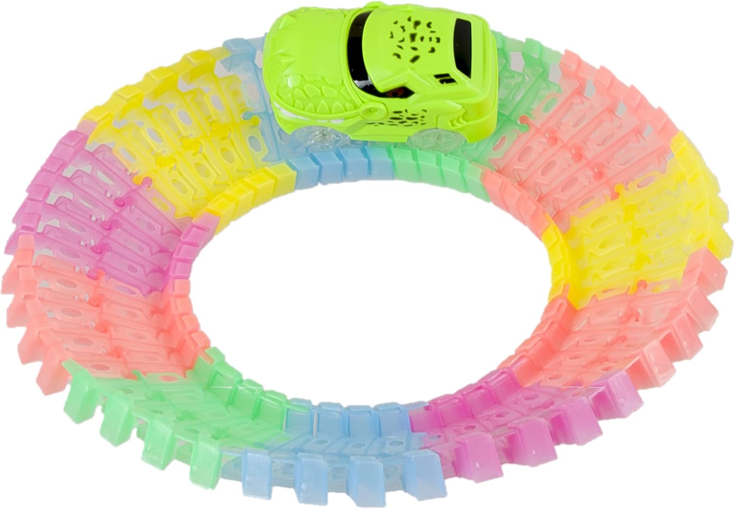 Mindscope NEON Glow Twister Tracks Dino Series 11 Feet of Neon Glow in The Dark Track Set with Dinosaur Accessories