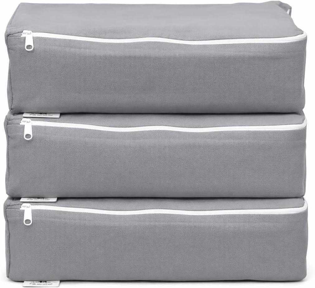 Packing Cubes Bag Pure Canvas Travel Organizers (10"x7"x3") with Durable YKK Zippers for Clothes, Shoes & Luggage Storage (Set of 3 (Small), Off-White)
