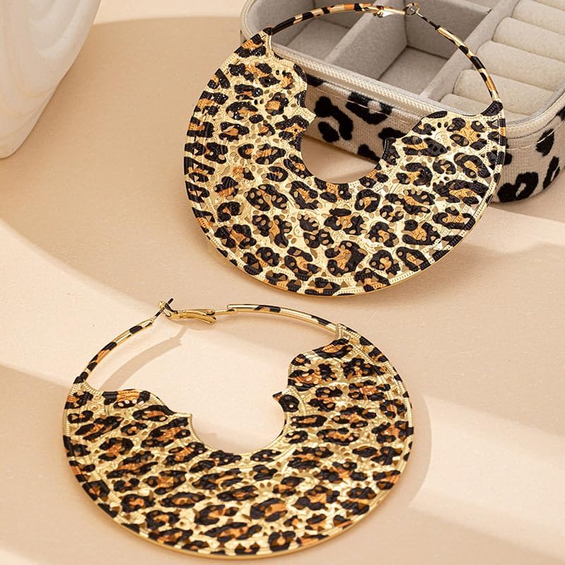 Leopard Print Earrings for Women Vintage Leopards Print Hoop Earrings 90s Large Bamboo Hoop Earrings Hypoallergenic Statement Hoop Earring Trendy Birthday Party Wedding Jewelry - Image 6