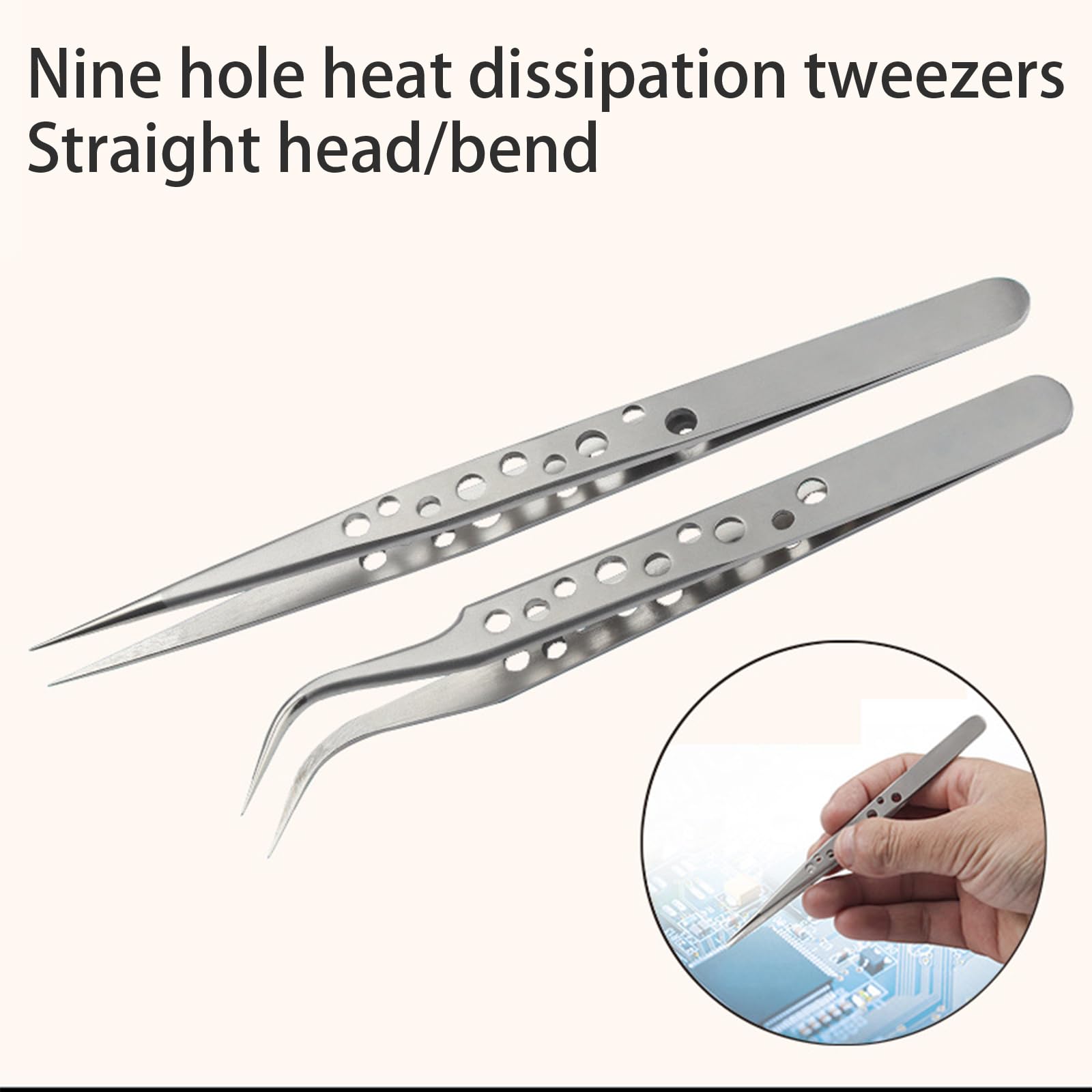2 Stück praktische, ergonomische Edelstahl-Pinzetten für Gartenschnitt und detailliertes Basteln, Pinzette mit neun Löchern