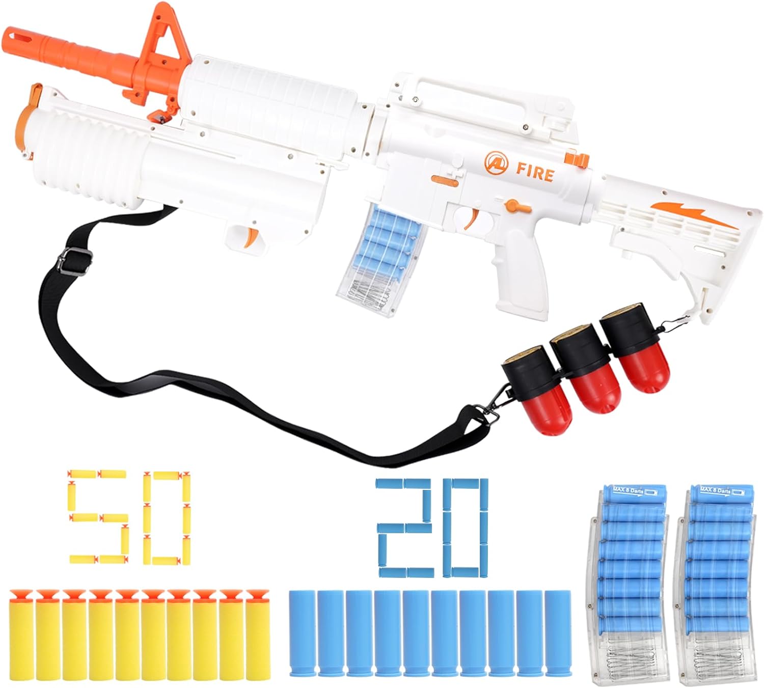 Fire Blaster Toy Gun,3 Modes,Grenade Launcher,Electric Auto and Manual,50 Foam Darts & 3 Grenade Launcher,Toy Foam Blasters,Ages 8 and Up
