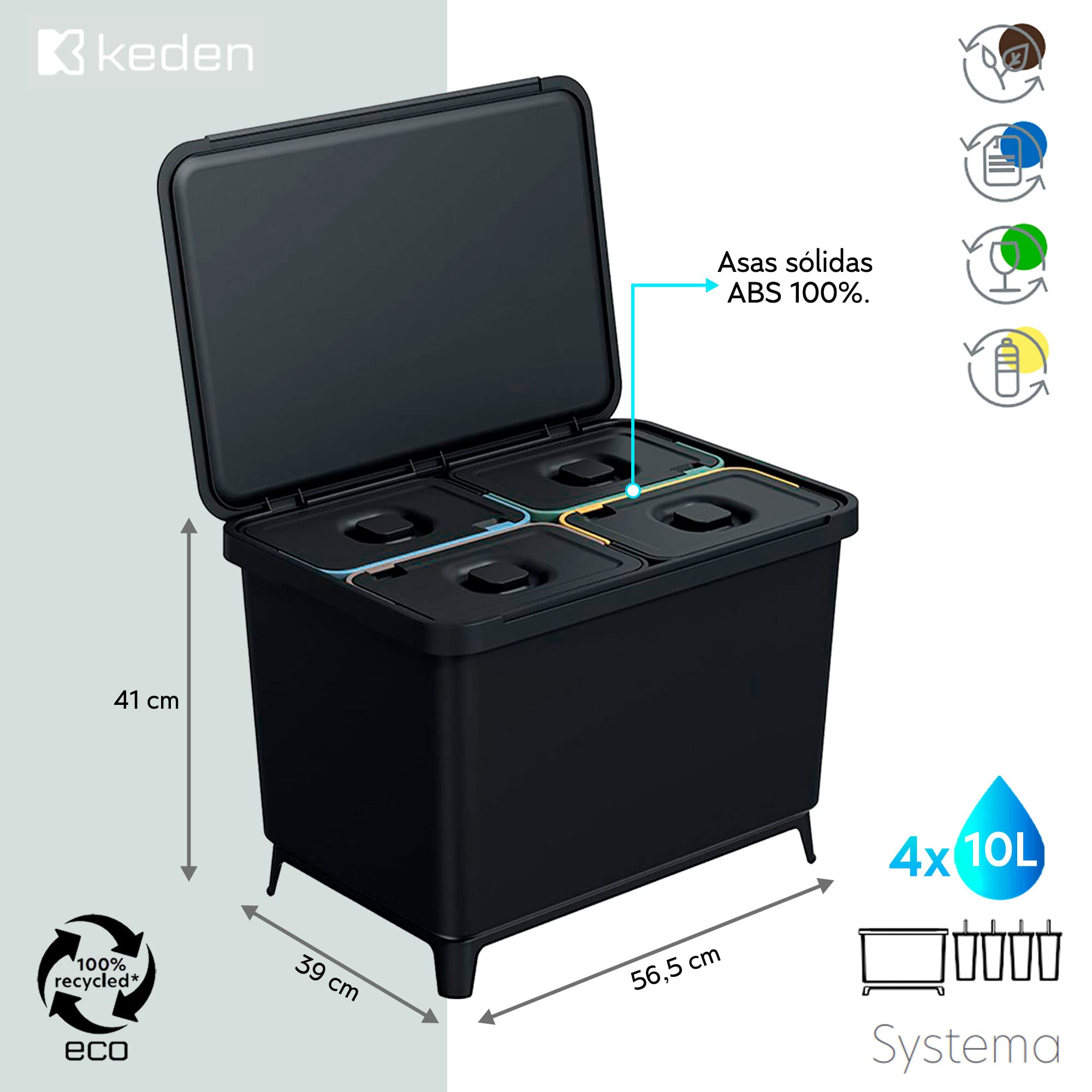 Sistema di raccolta differenziata per riciclaggio KEDEN 4 x 10 litri