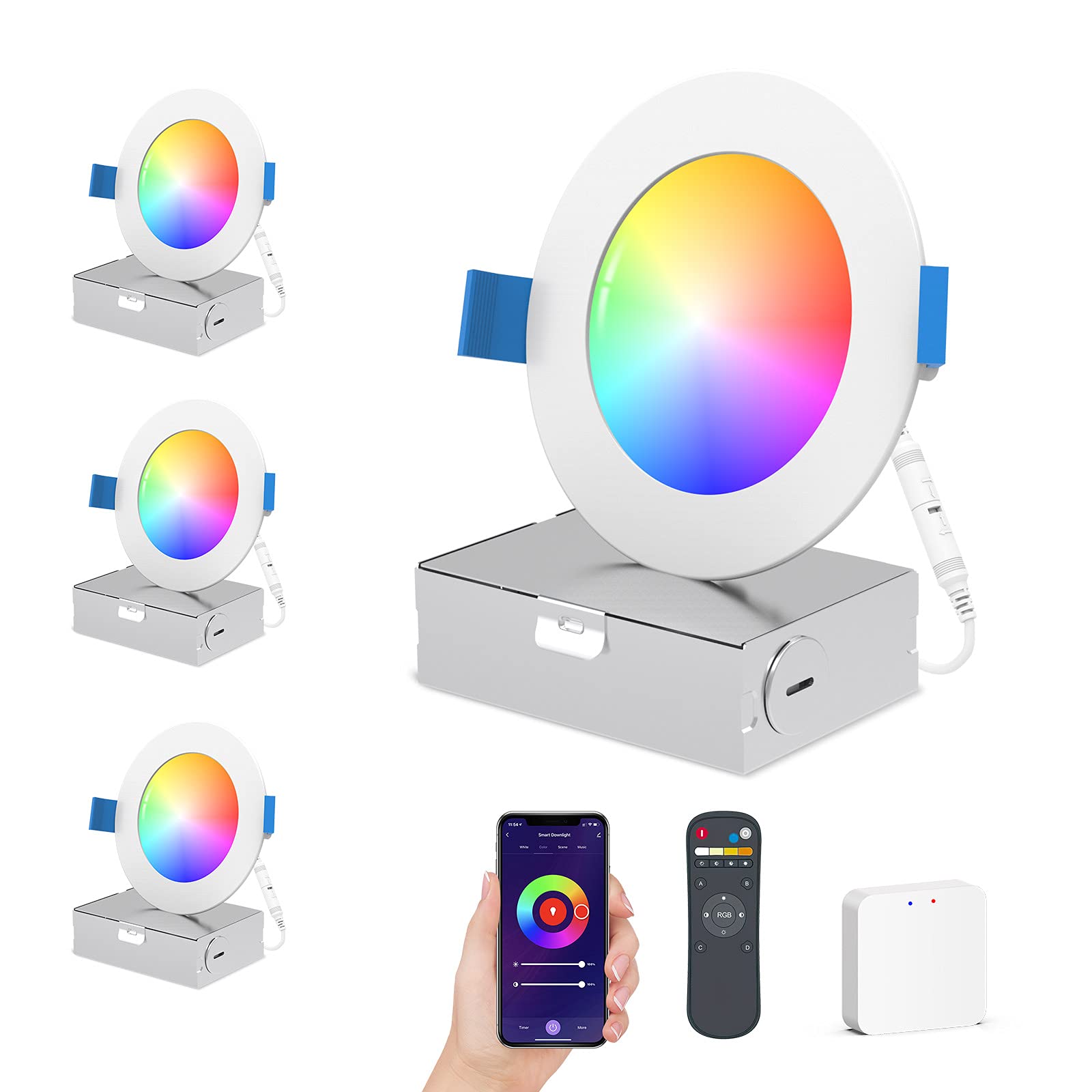Buy Smart Recessed Lighting 6 Inch with Remote, USTELLAR WiFi RGBCW