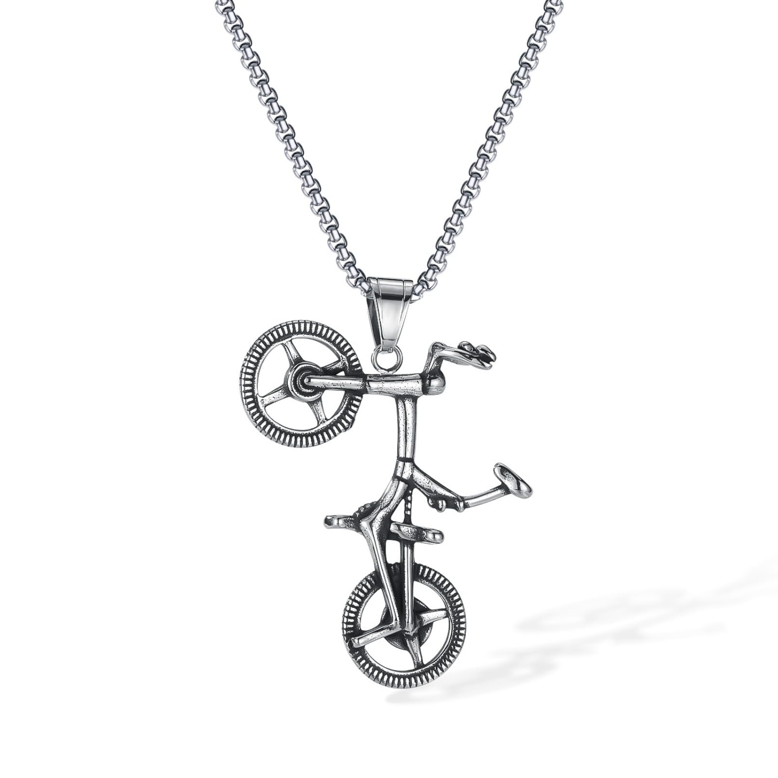Collier BMX en acier titane pendentif homme vintage aux finitions industrielles