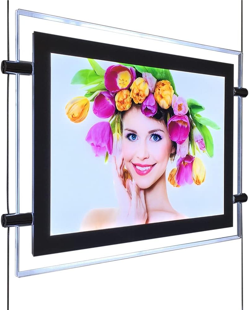 A2 Landscape Real Estate Window Hanging Advertising Display Crystal Led Backlit Light Box Poster Frame for Business Soter Front Decorative Signs Holder (1pcs A2 a Row, Horizontal)