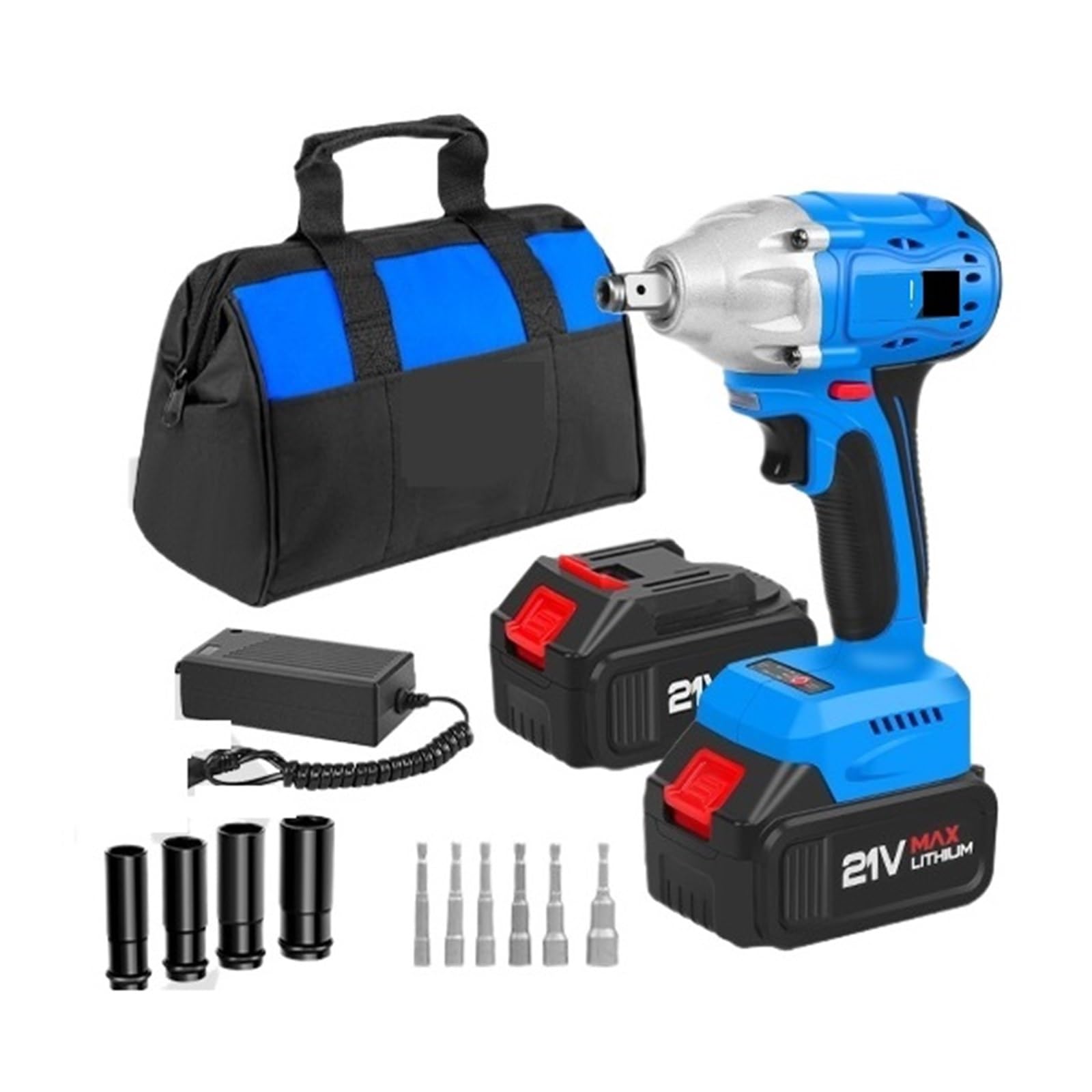Llave de impacto Llave De Impacto Eléctrica De 21V, Llave Dinamométrica Inalámbrica, Enchufe Sin Escobillas, Batería De Iones De Litio, Herramienta Eléctrica De Reparación Del Hogar(21V-350Nm-Set4)