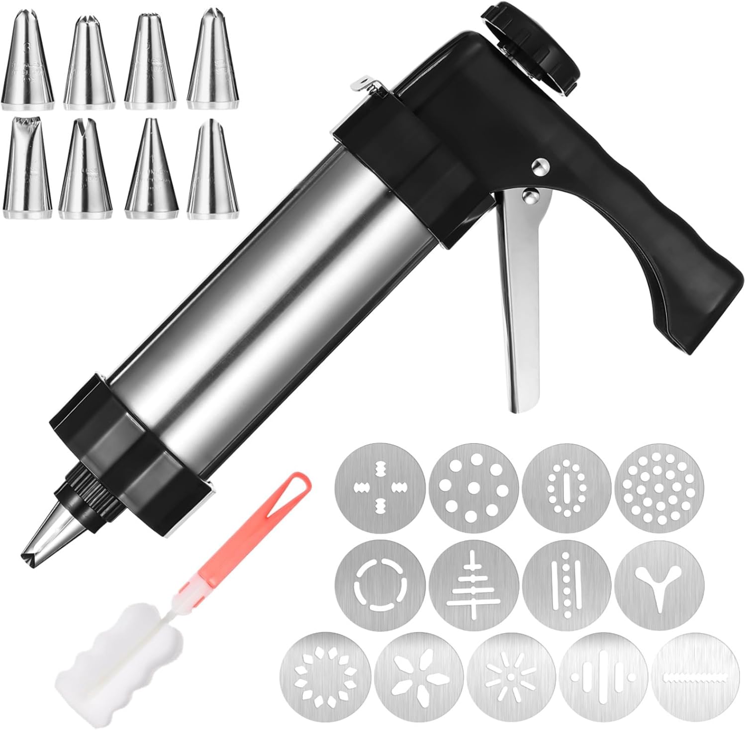 Stainless Cookie Press Kit, Metal Cookie Maker Accompanied By 13 Cookie Discs