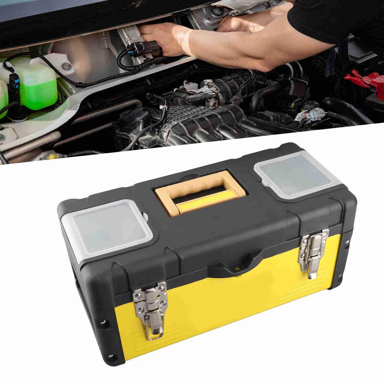 Haofy Technik Toolbox Organizer Skrzynka Narzędziowa Łatwe Przechowywanie Przenośna Plastikowa żelazna Walizka do Przechowywania do Naprawy, Montażu (SK-1159-19)