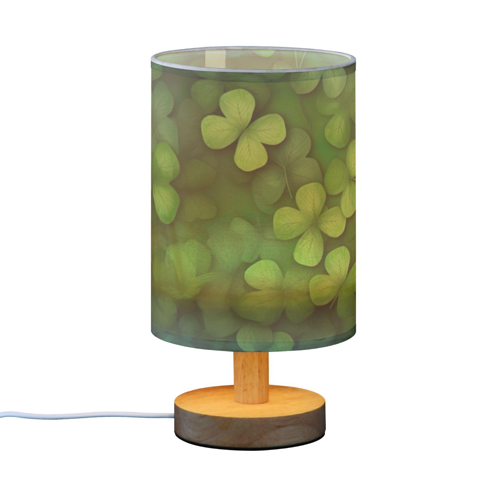 SDMKA Shamrocks Flowers Bedside Table Lamp for Bedroom, Minimalist Nightstand Lamp with Round Fabric Shade for Living Room, Office, No Bulb Required