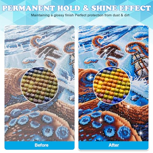 2 Stück Diamond Painting Versiegelung 240ml Diamond Painting Kleber Transparente Schnell Trocknend inkl. Pinsel für Strahlend Glitzernde Bilder & Festen Halt Deiner Steinchen Diamond Painting Zubehör
