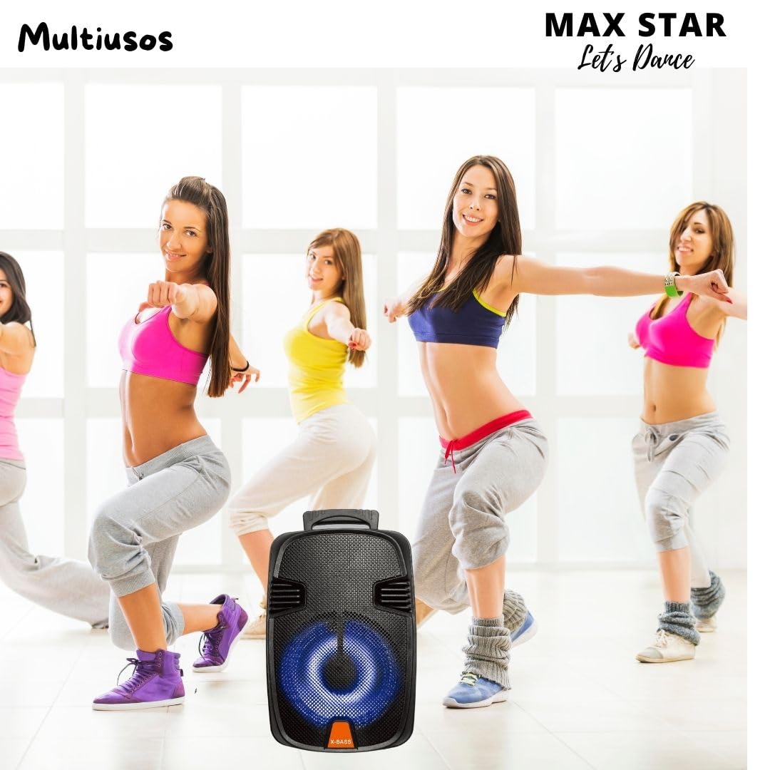 Max Star - Alltavoz Karaoke con Microfono - para Adultos y niños, con Mando Distancia, Bluetooth, USB, Radio FM, Display, Micro SD TF, Bateria Recargable con Pantalla LED DG1203.5.6
