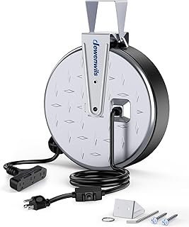 DEWENWILS 30 Ft Retractable Extension Cord Reel, Ceiling/Wall Mount 16/3 Gauge SJTW Power Cord with 3 Electrical Outlets Pigtail for Garage and Shop, 10 Amp Circuit Breaker, Metal Plate, UL Listed