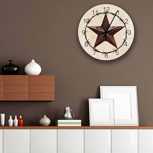 Miniatura 2 de Reloj de pared vintage con estrella silencioso, sin tictac, Texas Farmhouse Star Reloj de grano de madera rústica, funciona con pilas, relojes de