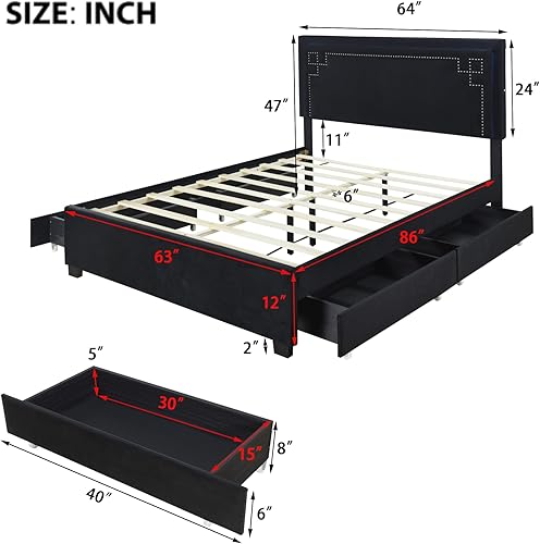 Miniatura 235 de Base de cama flotante tamaño Queen con luces LED y carga USB, marco de cama LED de plataforma tapizada moderna, no necesita somier (blanco-1)