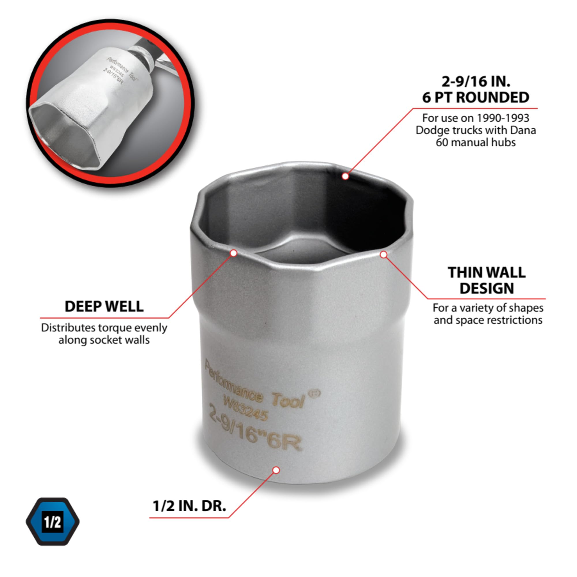 Amazon.com: Performance Tool W83245 1/2 Drive Rounded Lock Nut
