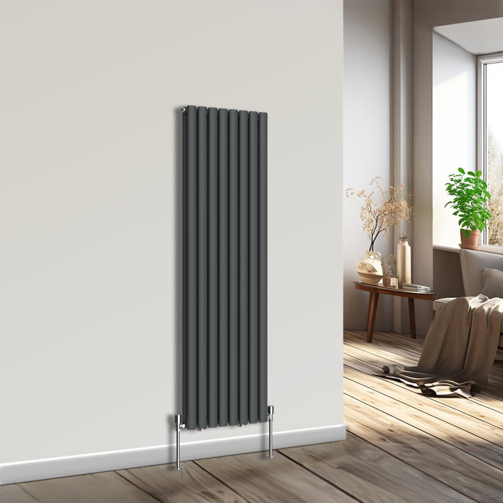 Nrg Anthracite Vertical Oval Column Radiator Bathroom Central Heating 1600X472mm Double Panel Radiators