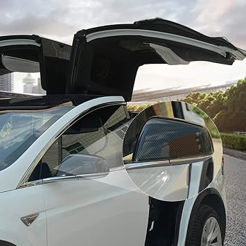 kadore For Tesla Model X ModelX 2016-2019 Carbon Fiber Style Side Wing Door Mirror Covers Trim 2-pc