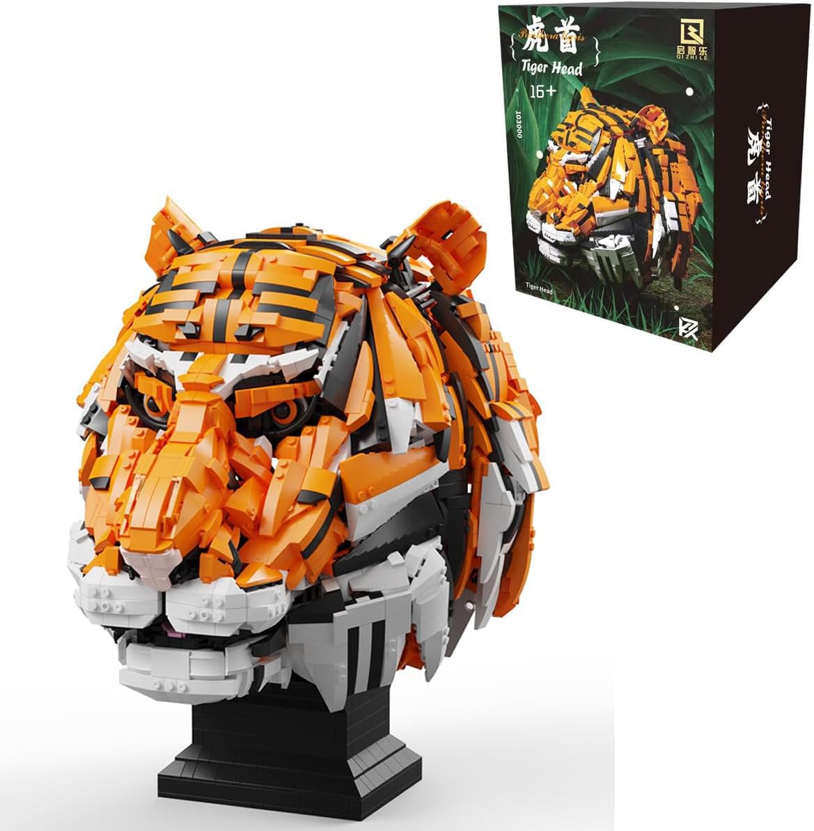 FULHOLPE Tiger Head Model Building Set, 3000 Pieces Vivid Tiger Building Block Kit, Tiger Head of The King of The Forest Animal Bricks Model Set Construction Toy Compatible with Major Brands