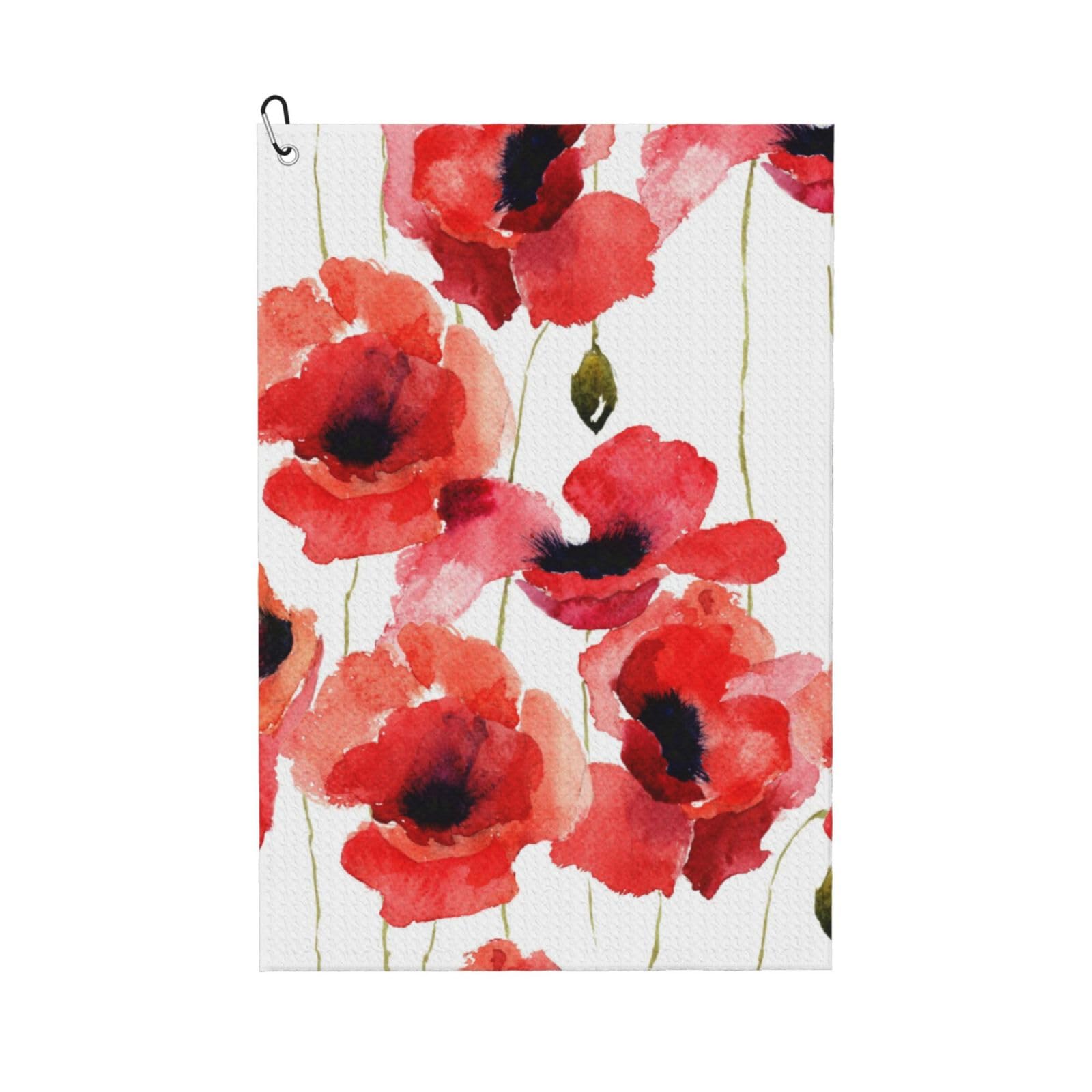 Hnnkloy Watercolor Painting Red Poppy Floral, 16x24 in Portable Waffle Golf Towels with Carabiner Clip for Golf Bag