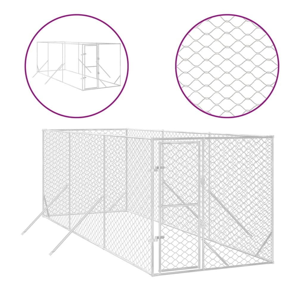 Gabbia per Cani da Esterno Grande - Kennel Recinto a Maglie Box per Animali in Acciaio con Serratura - Argento 2 x 6 x 2 m