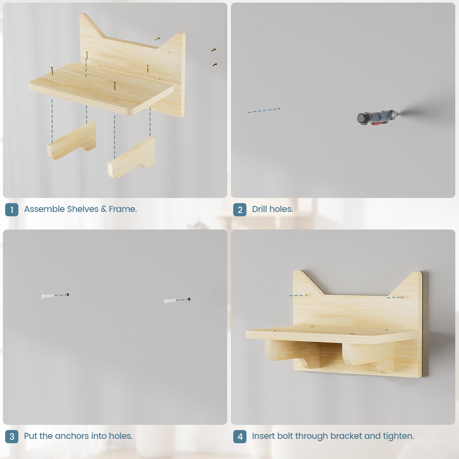 Ensemble de mur d'escalade pour chat, arbre à chat | Hamac en panneau multiplex robuste pour chat avec maison pour chat, pont pour chat, arbre à chat