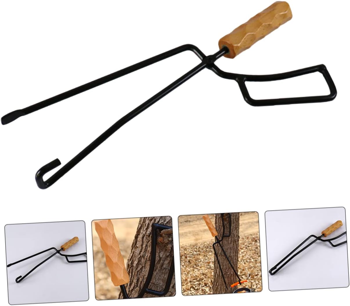 Portable Outdoor Fire Pit Tongs Charcoal Clamp with Beech Handle