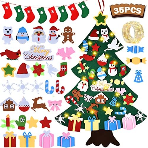 HmiL-U 3.4FT Felt Christmas Tree Set| with 34pcs Ornaments for Kids Xmas Door Wall Hanging Decorations Perfect Kids Gifts Party Supplies