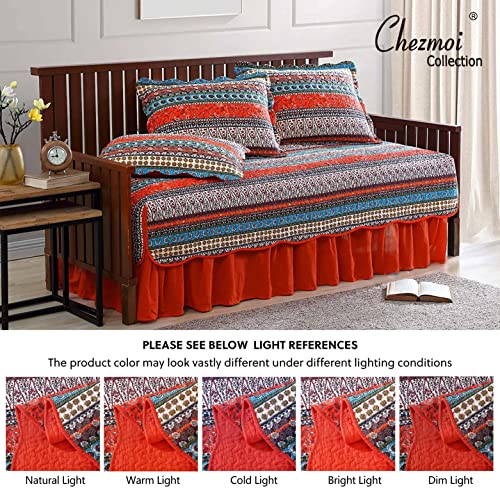 Chezmoi Collection Odette 5-Piece Rust Orange Brown Red Pre-Washed Cotton Quilted Daybed Cover Set, Bohemian Boho Chic Daybed Coverlet Blanket Set #TOP3