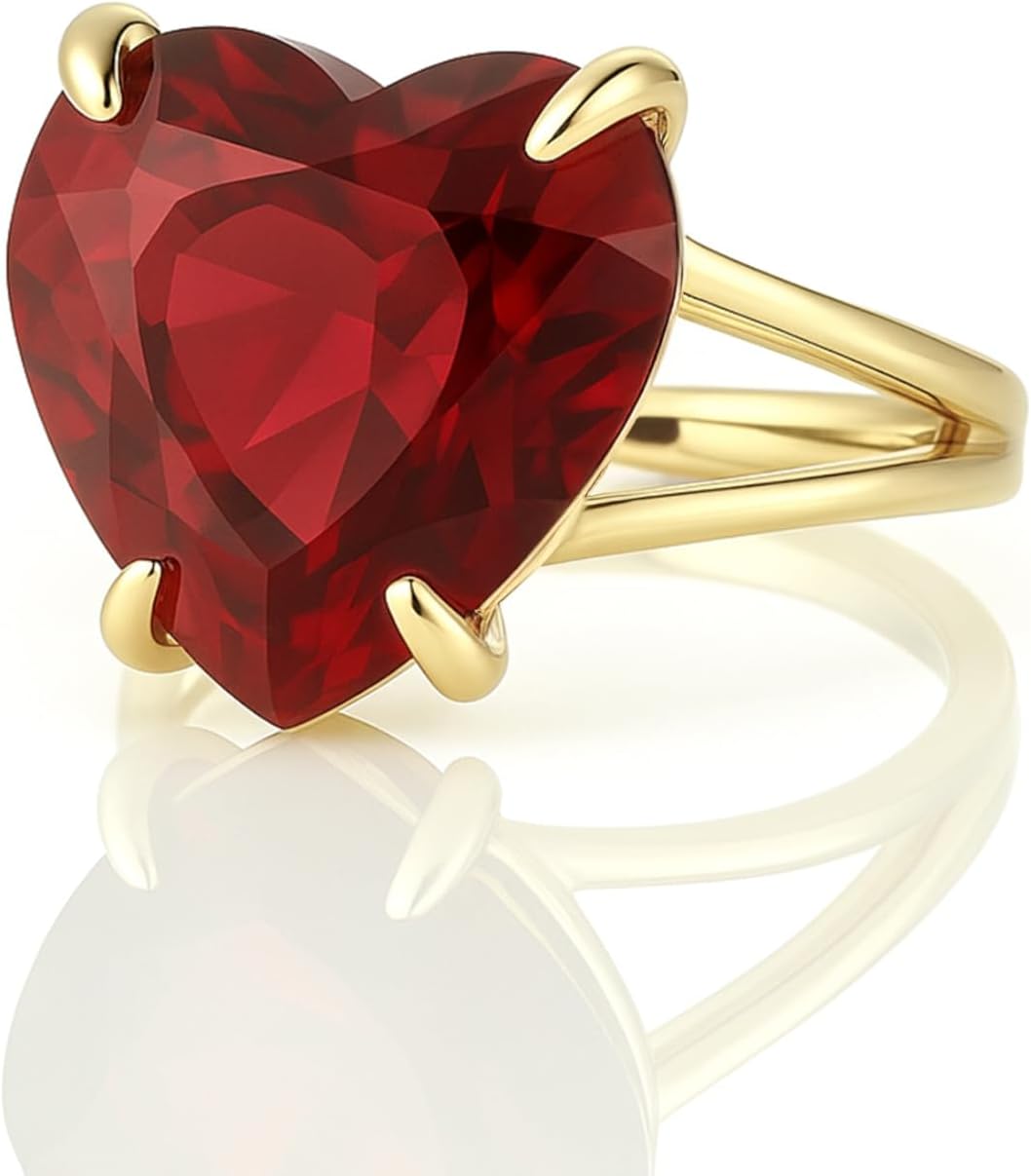 Gold Filled Heart Tourmaline Ring - October Birthstone Jewelry for Women - Double Band Pink Gemstone Cocktail Ring - Large Red Heart Stone for Special Occasions - Romantic Gift Idea