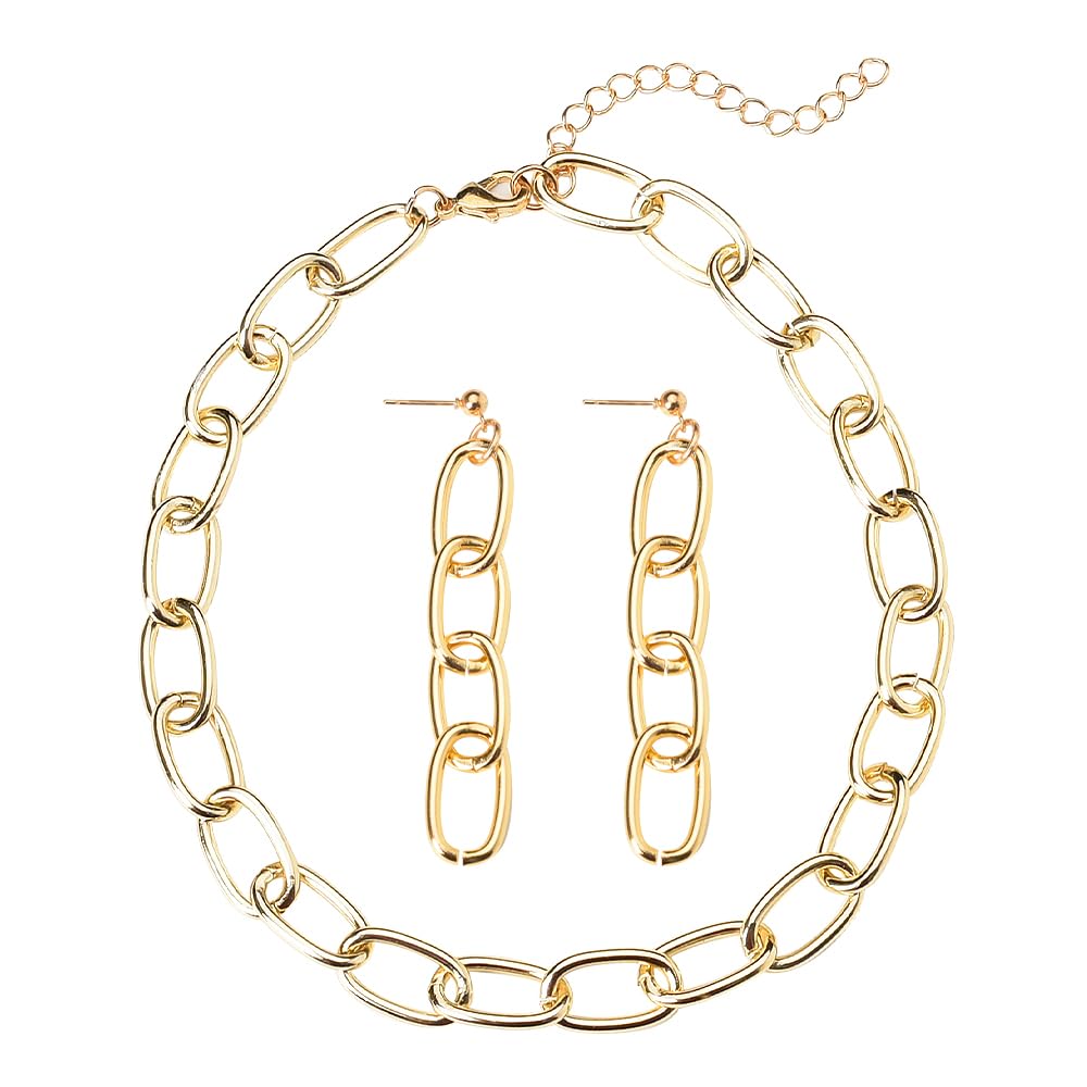 MXXGMYJ Paperclip Chain Necklaces and Earrings Sets for Women Minimalist Stud Earrings and Punk Necklace Trendy Accessories Set