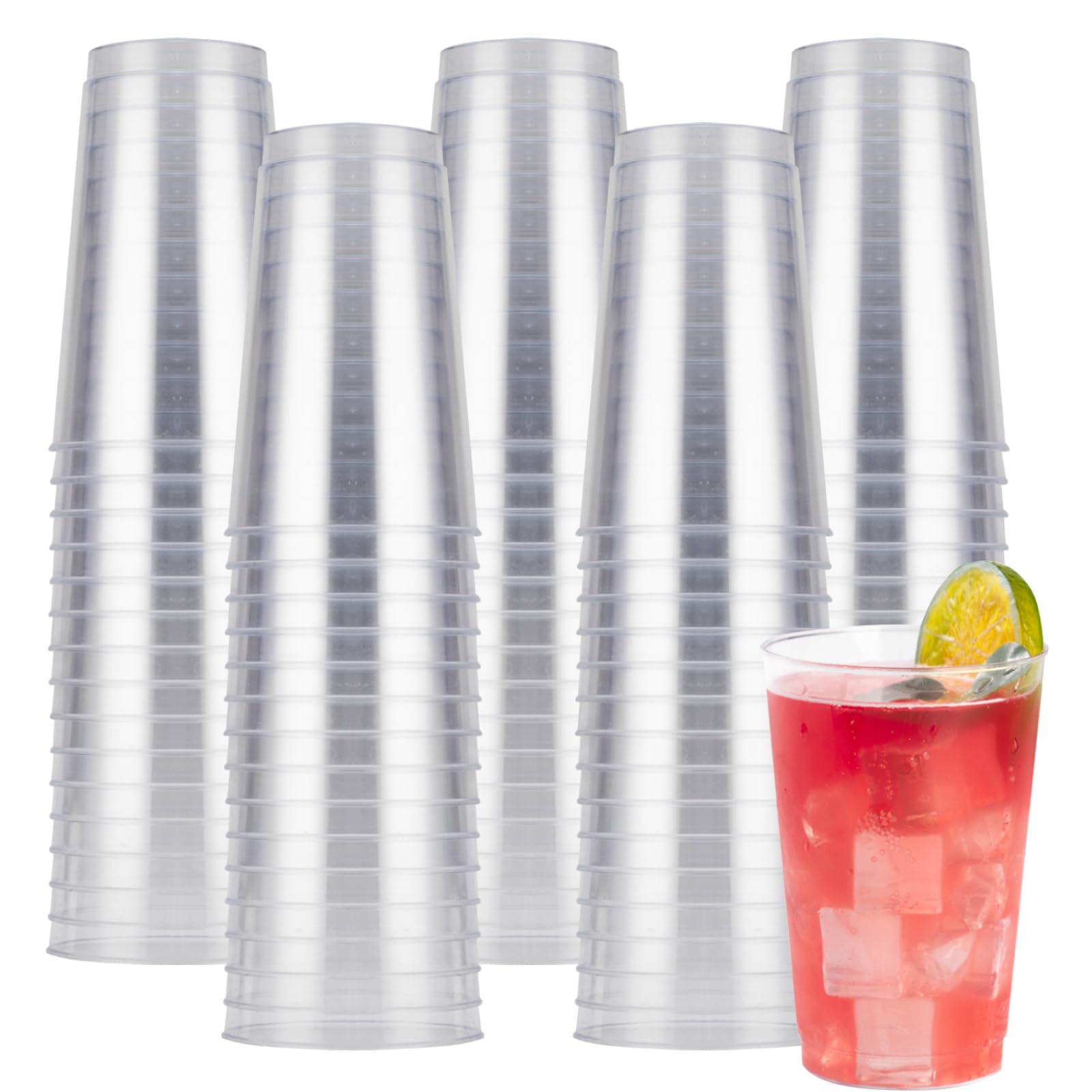 Goodluck100PCS 14oz Clear Plastic Cups for Party, Disposable Clear Plastic Cups, Plastic Cocktail Glasses for Wedding Thanksgiving, Christmas, and Parties