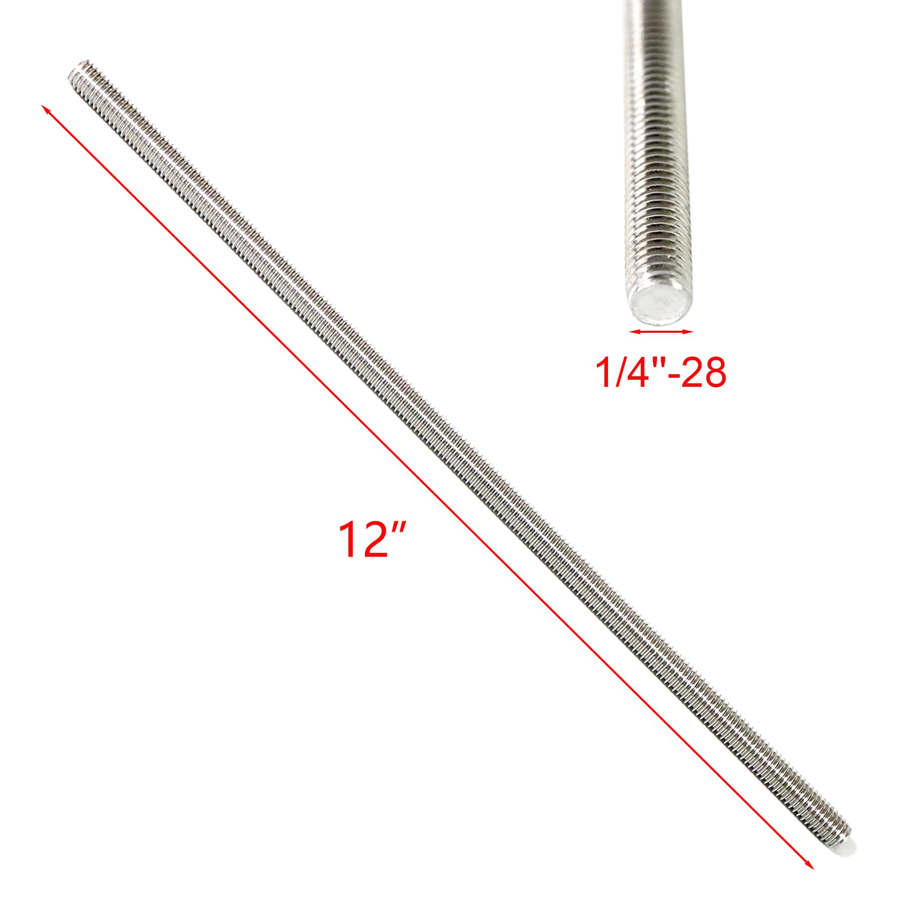 Stainless Steel Threaded Rods - 1/4"-28, 12" -6 Stainless Steel Threaded Rods - 1/4"-28, 12" -6