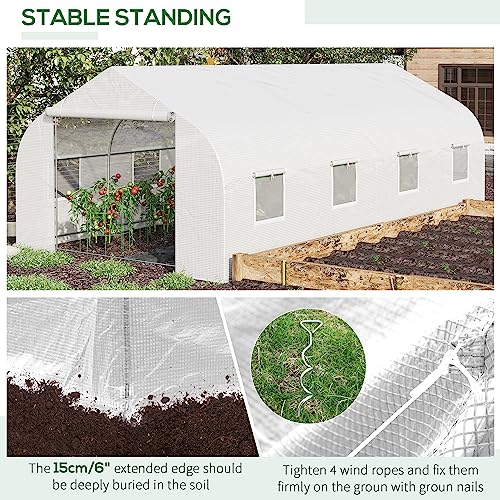 Outsunny 19.5' x 10' x 7' Outdoor Walk-in Tunnel Greenhouse, Hot House with Roll-up Windows, Zippered Door, PE Cover, Heavy Duty Steel Frame, White