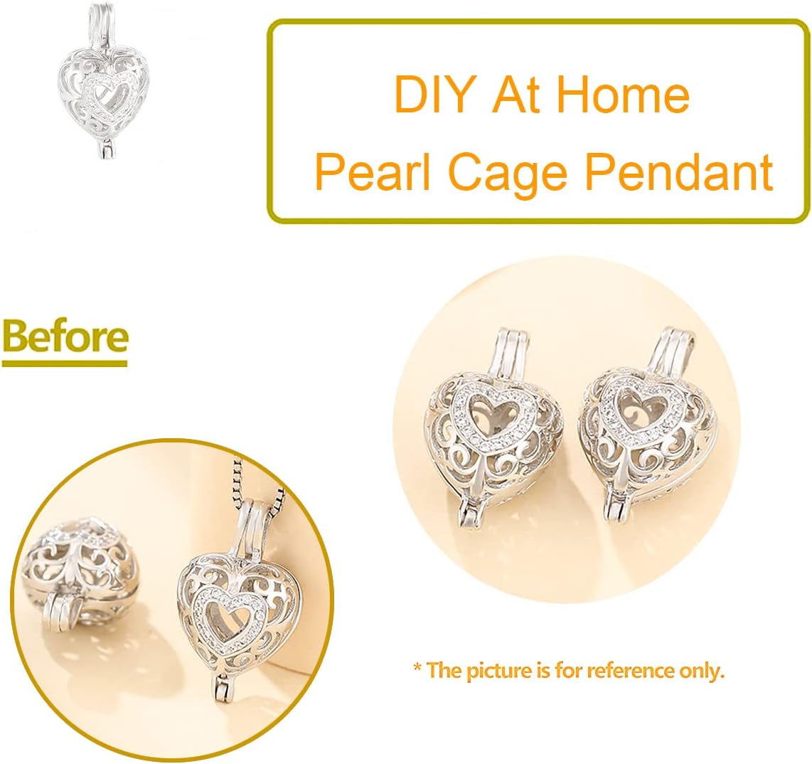 925 Sterling Silver Heart Pearl Cage Openable Hollow Cage Lockets Charm Pendants for DIY Necklace Jewelry Making Women's Gift(Platina Color)