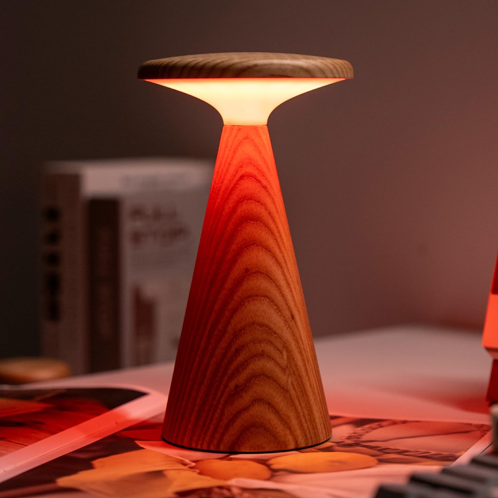 Gingko Design Sylva - Lámpara de mesa grande, color ceniza blanca, moderna lámpara de madera con acabado de grano natural, iluminación ambiental suave para sala de estar, dormitorio u oficina