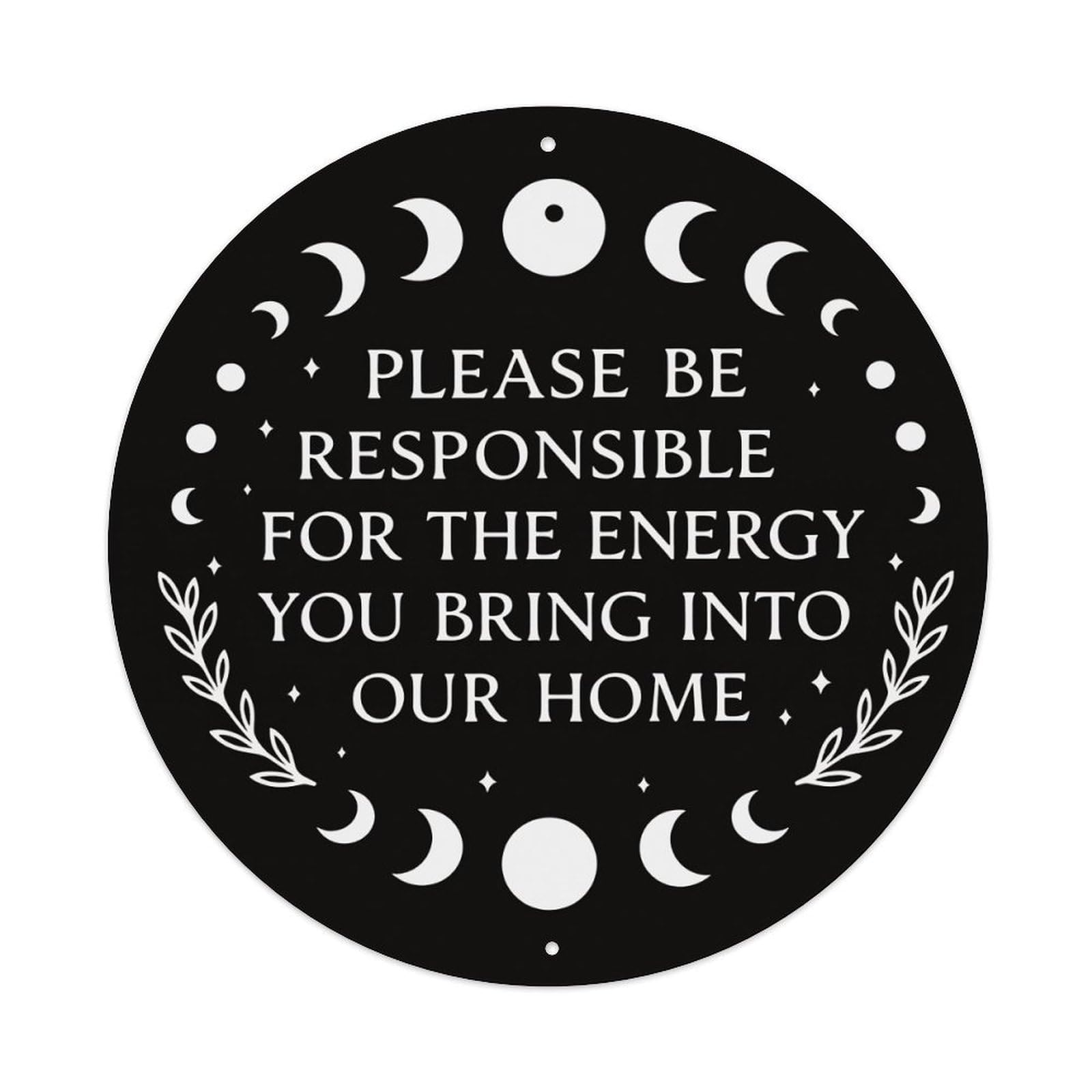Moon Phases And Leaves Round Tin Sign Vintage Metal Poster, Home Bar Garage Man Cave Cafe Indoor & Outdoor Wall Decoration 8x8Inches
