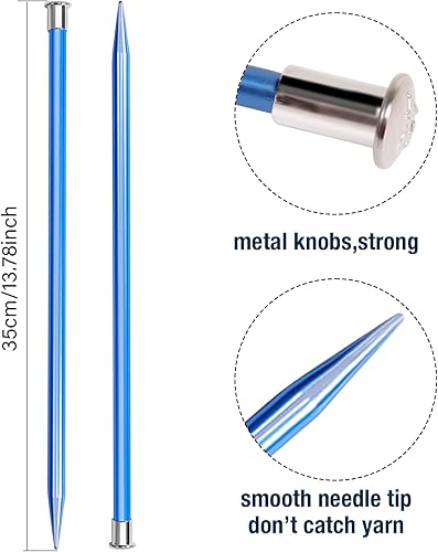 Miniatura 8 de Juego de 64 agujas de tejer, 20 agujas de tejer de aluminio, agujas de tejer rectas de colores de una sola punta, 10 tamaños de 0.118-0.394in de