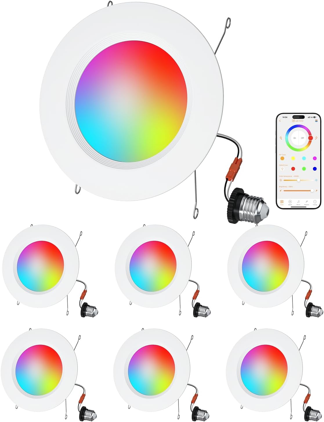 LED Recessed Lighting 6 inch/5 inch, Smart RGB Bluetooth Can Lights, 13W 1050LM, Color Changing, Retrofit Led Recessed Light Compatible with Alexa for Bedroom Living Room Kitchen, 6Pack LED Recessed Lighting 6 inch/5 inch, Smart RGB Bluetooth Can Lights, 13W 1050LM, Color Changing, Retrofit Led Recessed Light Compatible with Alexa for Bedroom Living Room Kitchen, 6Pack