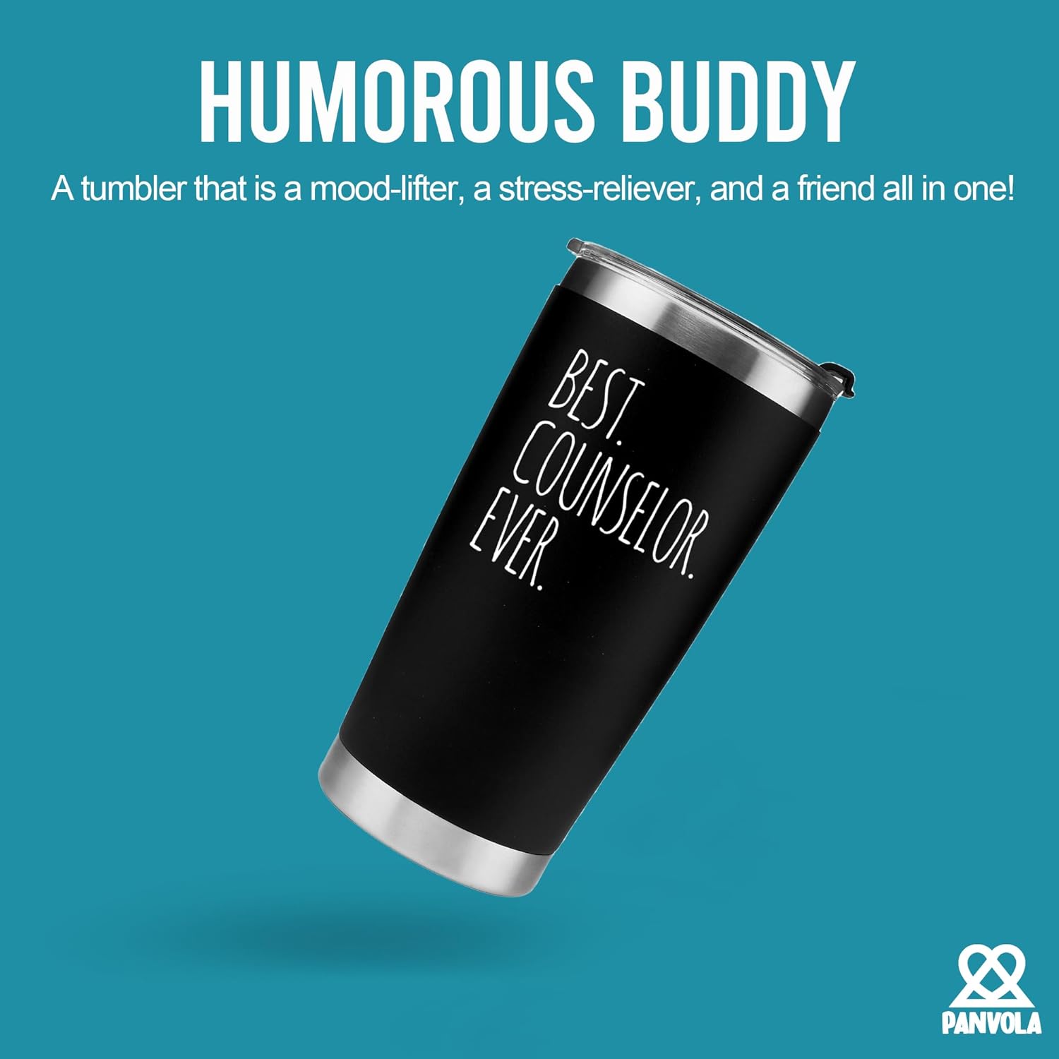 Panvola Best Counselor Ever Mental Health Therapist School Counselor Gifts Marriage Teacher Psychologist Vacuum Insulated Tumbler Stainless Steel With Removable Lid ad Straw 20 oz Black - Image 2