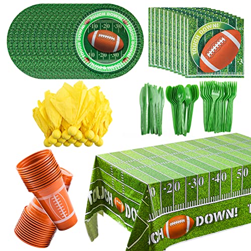 JOYIN 113 PCS Football Themed Party Supplies Set Serves 16 People with Cups Paper Dinner Plates Penalty Flag Paper Napkins