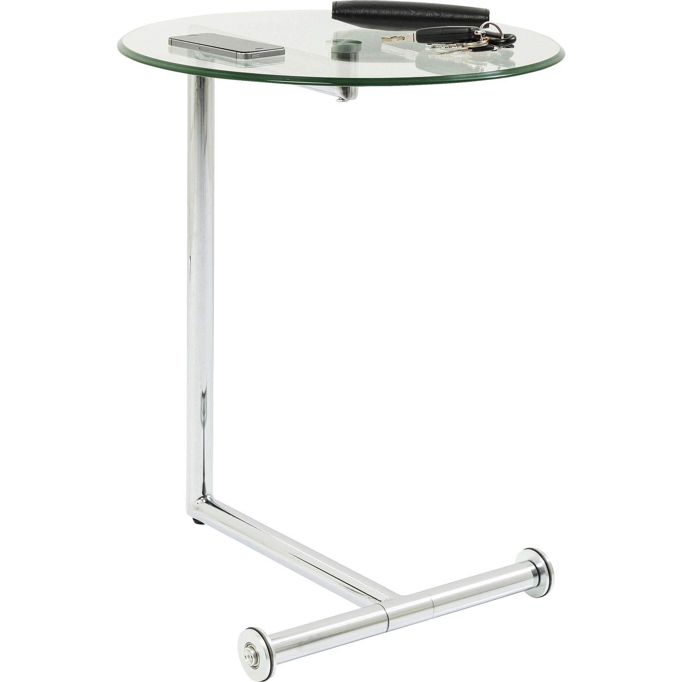 Mesa auxiliar de cristal y acero con ruedas para salón redonda moderna Kare Design